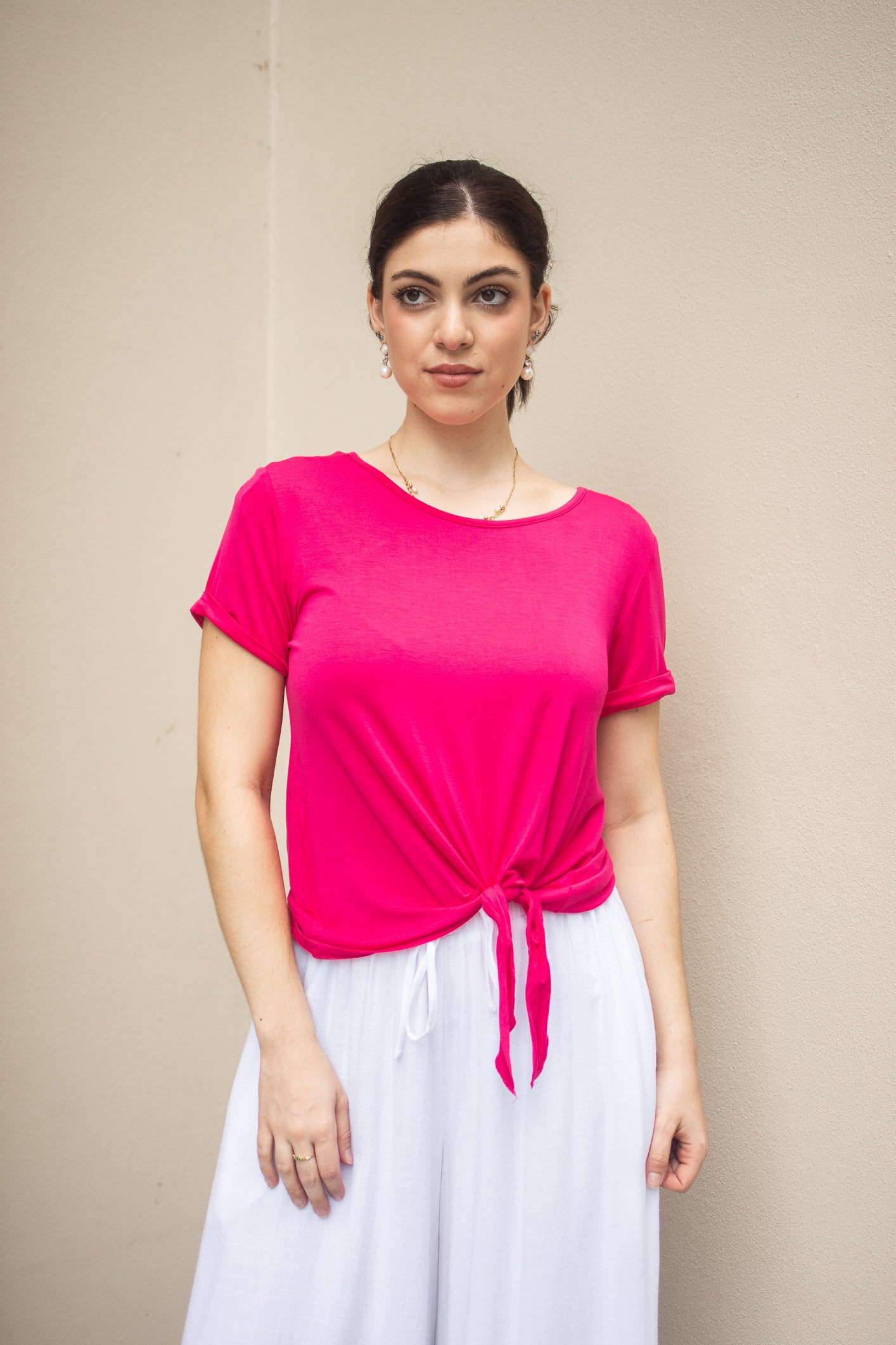 SADIE SHORT-SLEEVE TOP - HOT PINK