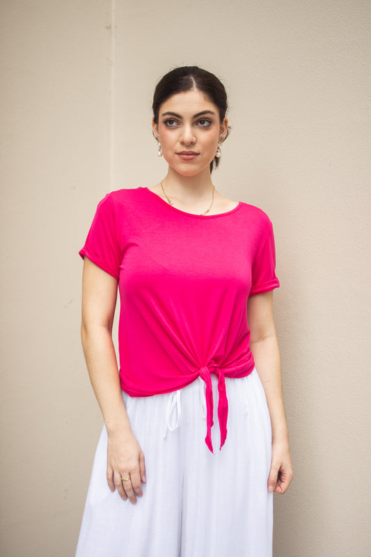 SADIE SHORT-SLEEVE TOP - HOT PINK