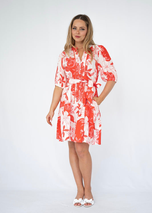 MINDIE BELTED MINI DRESS - RED