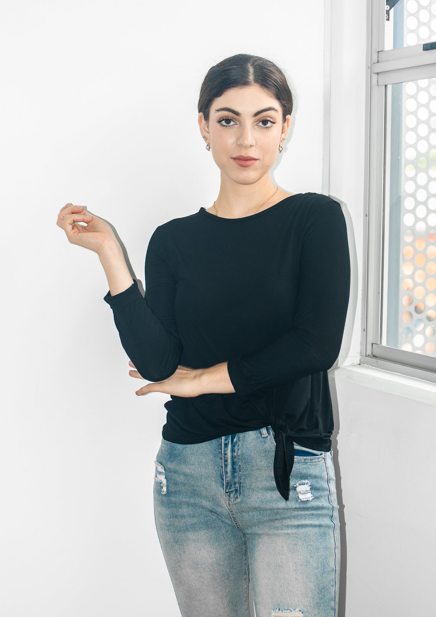 SADIE LONG-SLEEVE TOP - BLACK