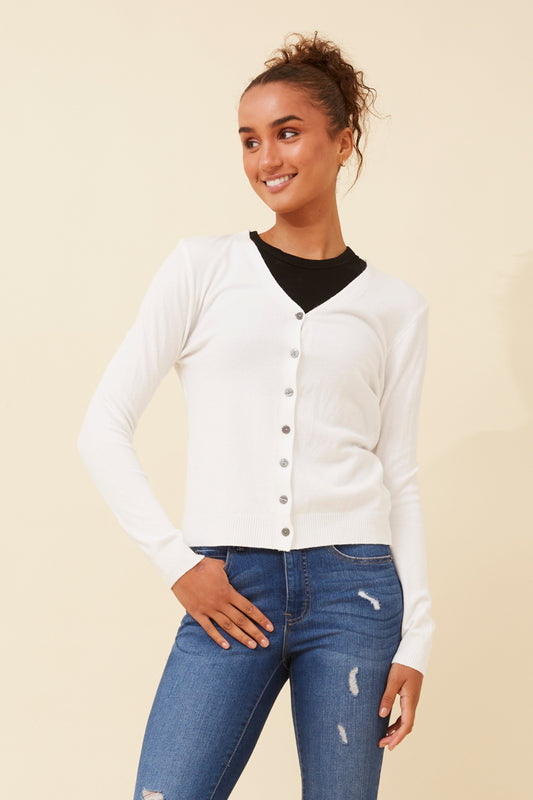 KELSIE KNIT CARDIGAN - WHITE