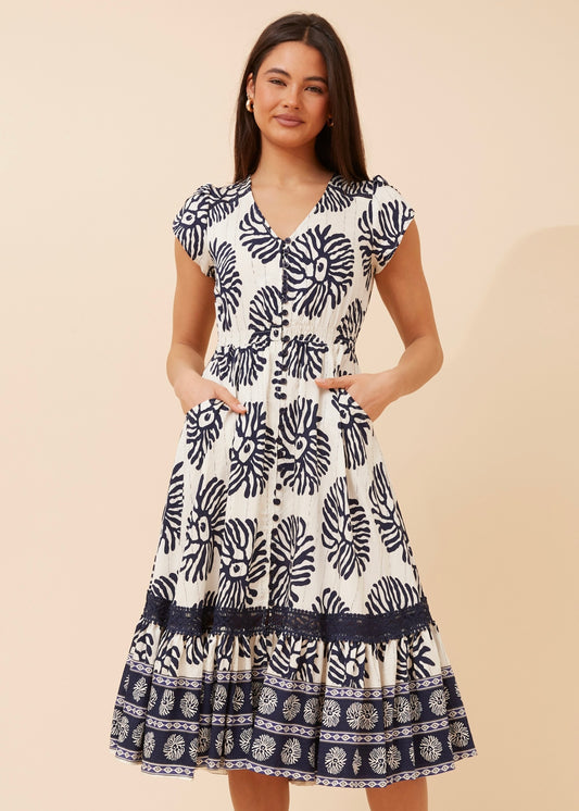 CASSIDY  MIDI DRESS - NAVY