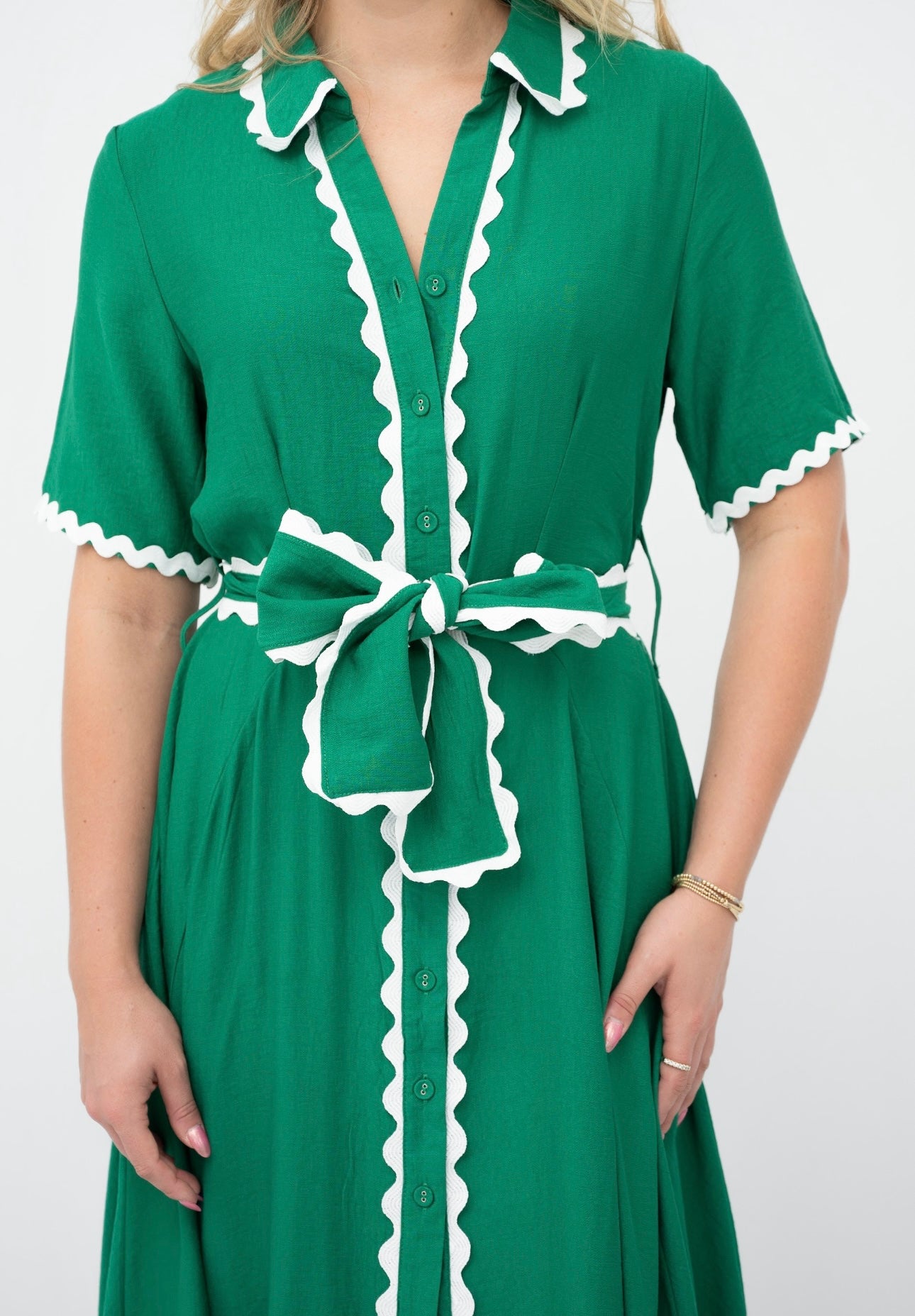 AUDRINA BELTED MIDI DRESS - GREEN