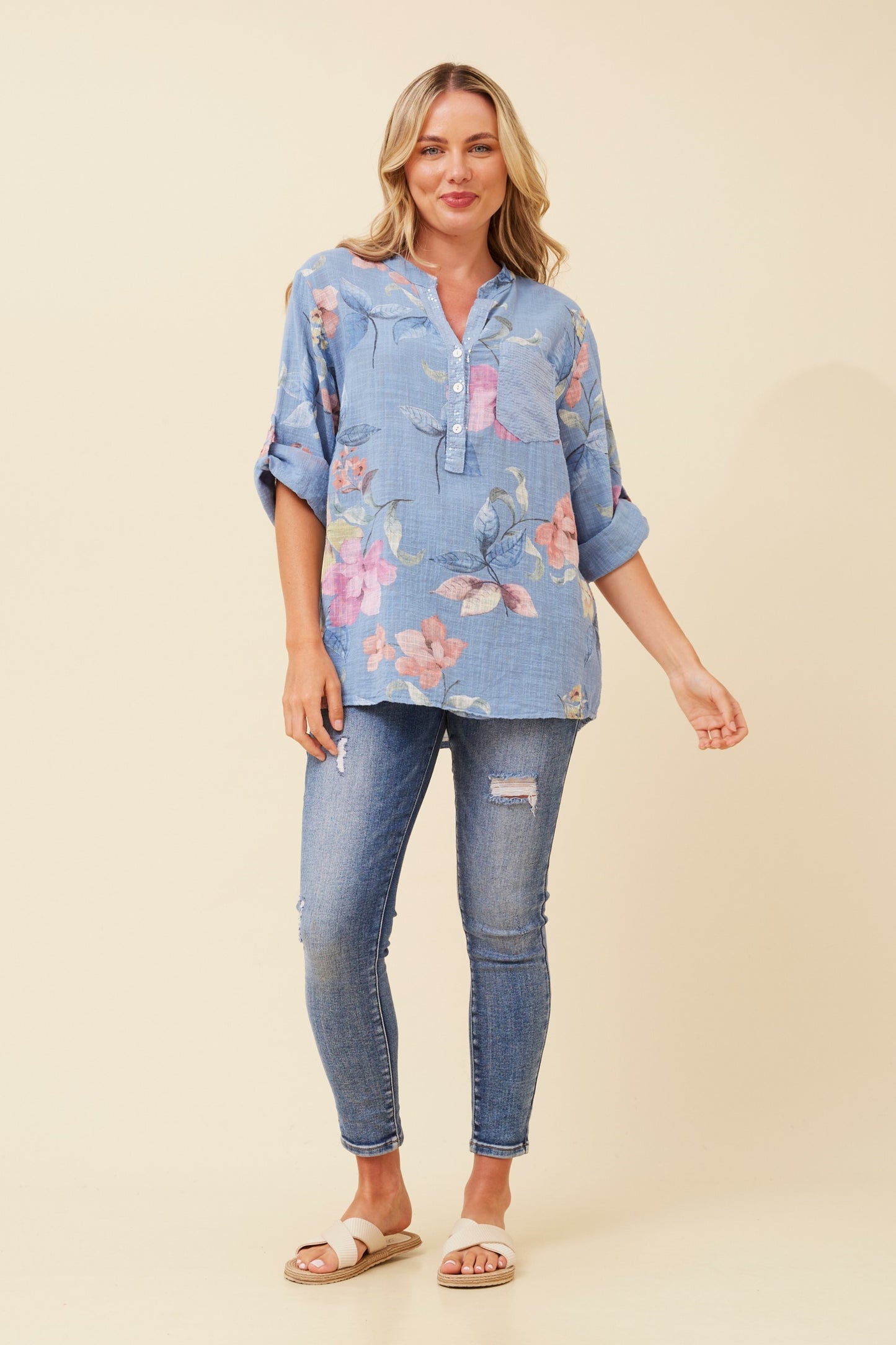 ASHLYNN TOP - DENIM FLORAL