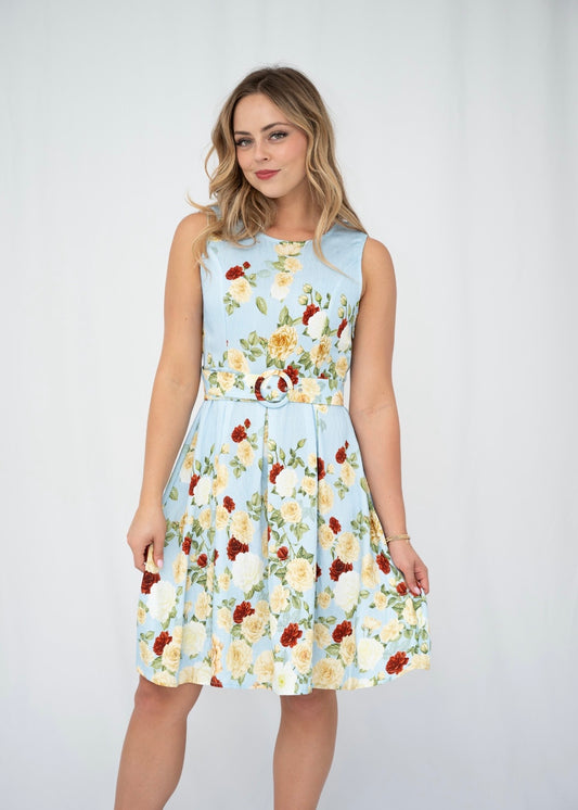 KRISTINA BELTED MINI DRESS - BLUE