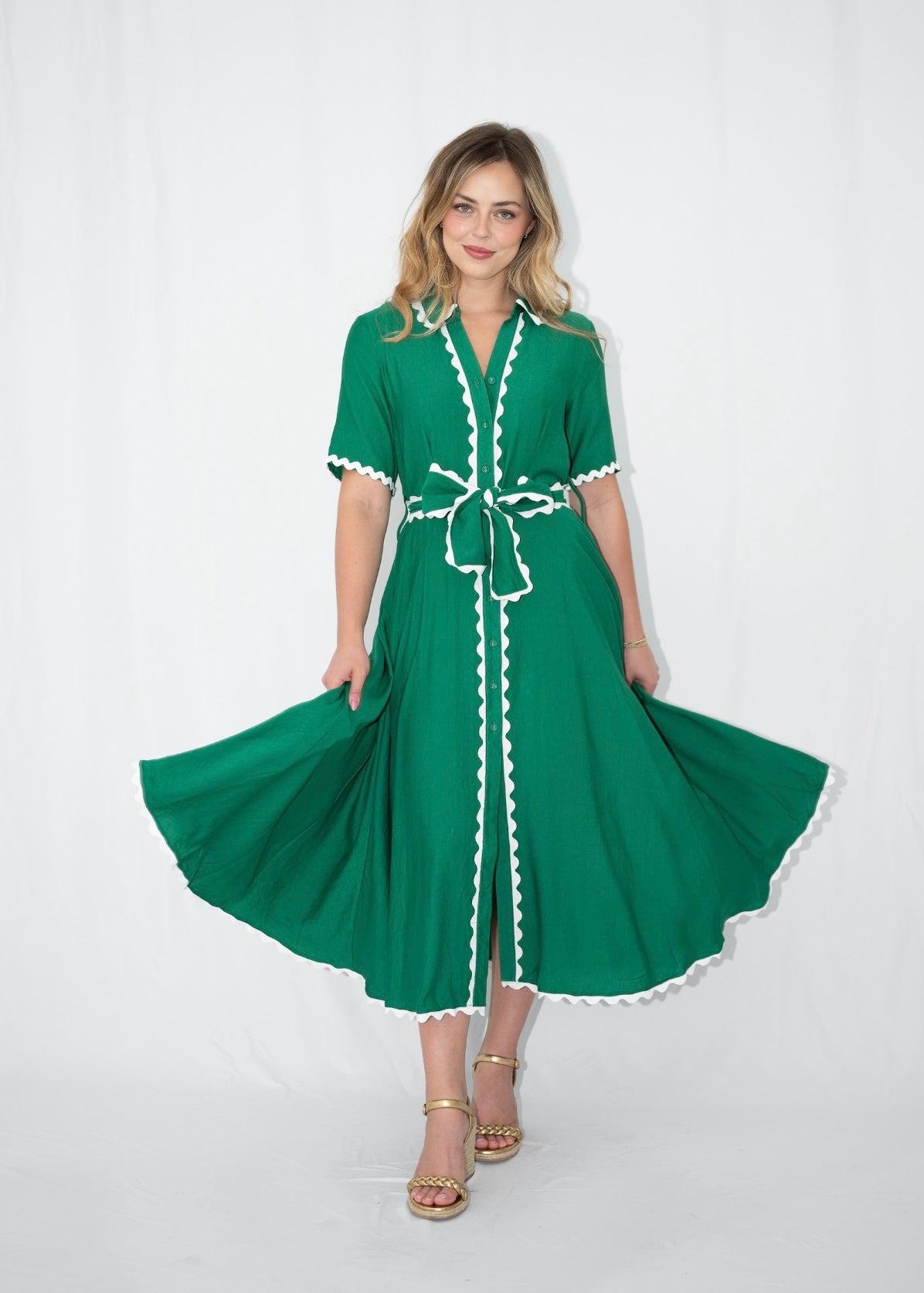 AUDRINA BELTED MIDI DRESS - GREEN