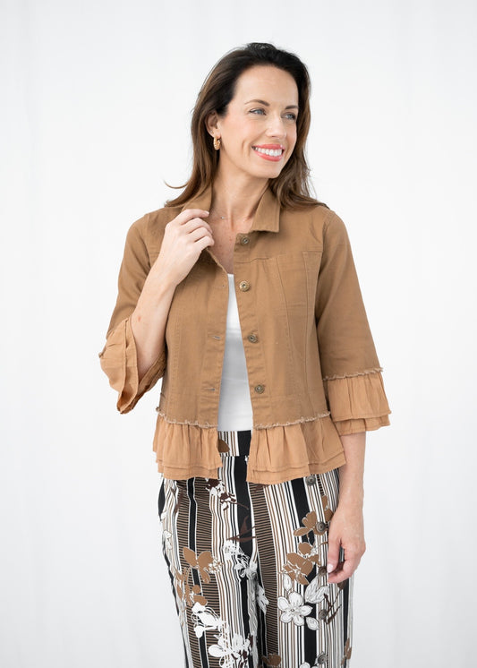 LORRIE FRILL JACKET - COFFEE