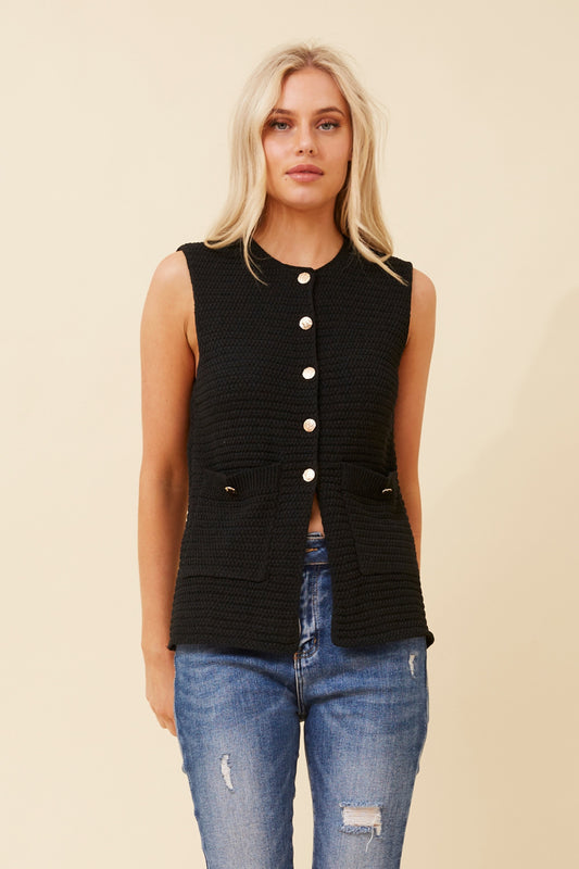 CELINE KNIT VEST - BLACK