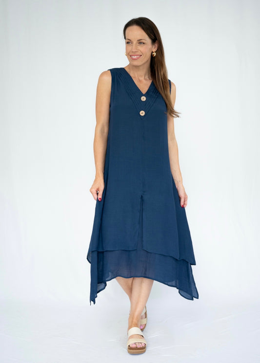 VIVIEN MIDI DRESS - NAVY