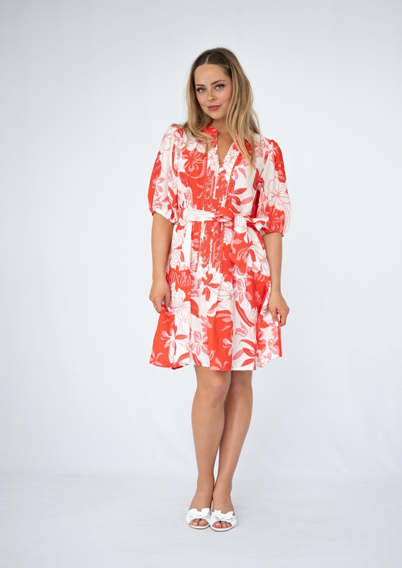 MINDIE BELTED MINI DRESS - RED