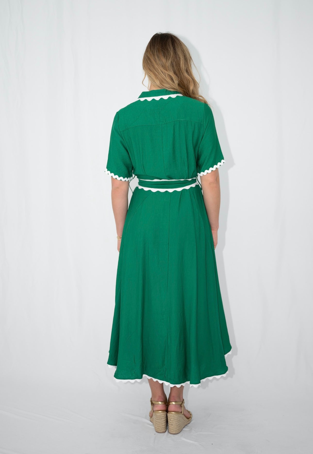 AUDRINA BELTED MIDI DRESS - GREEN