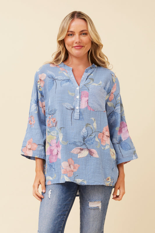 ASHLYNN TOP - DENIM FLORAL