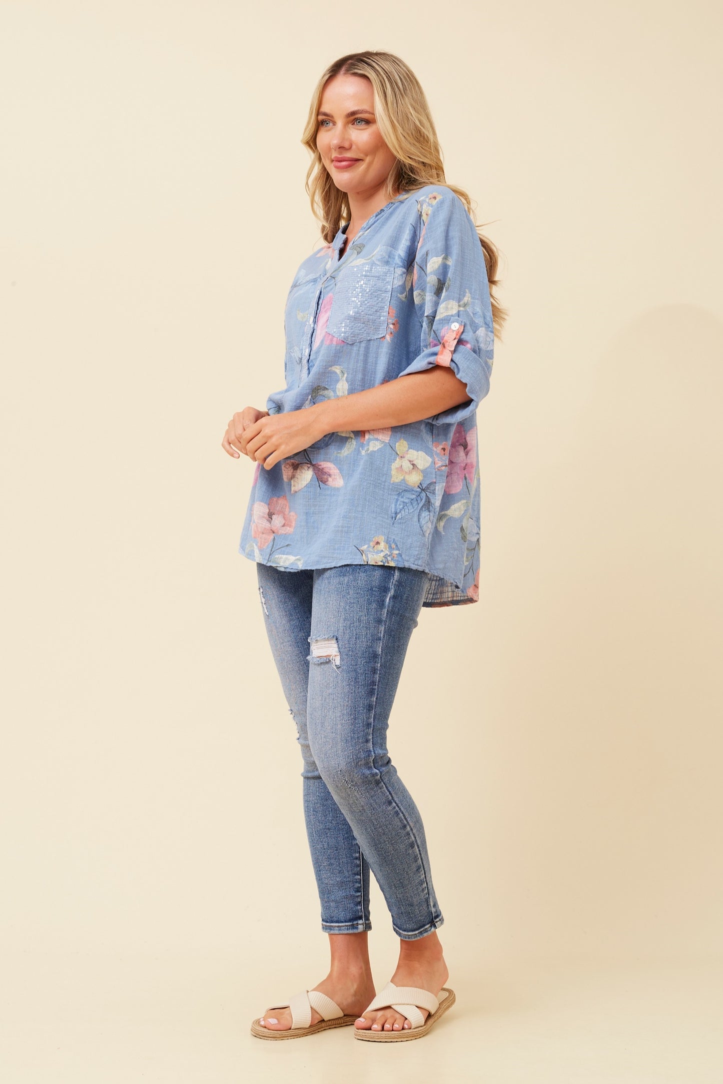 ASHLYNN TOP - DENIM FLORAL