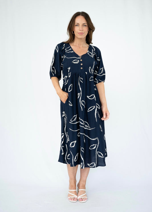 CALISTA MIDI DRESS - NAVY