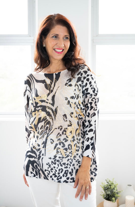 CECILIA KNIT TOP - ANIMAL PRINT