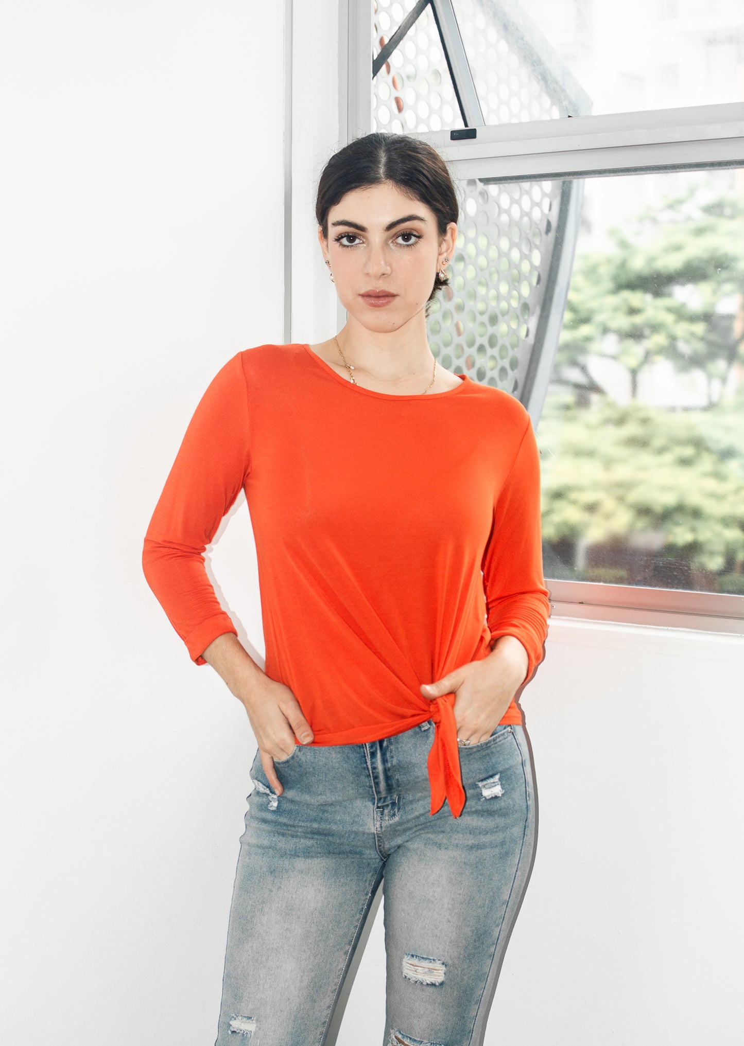 SADIE LONG-SLEEVE TOP - RUST