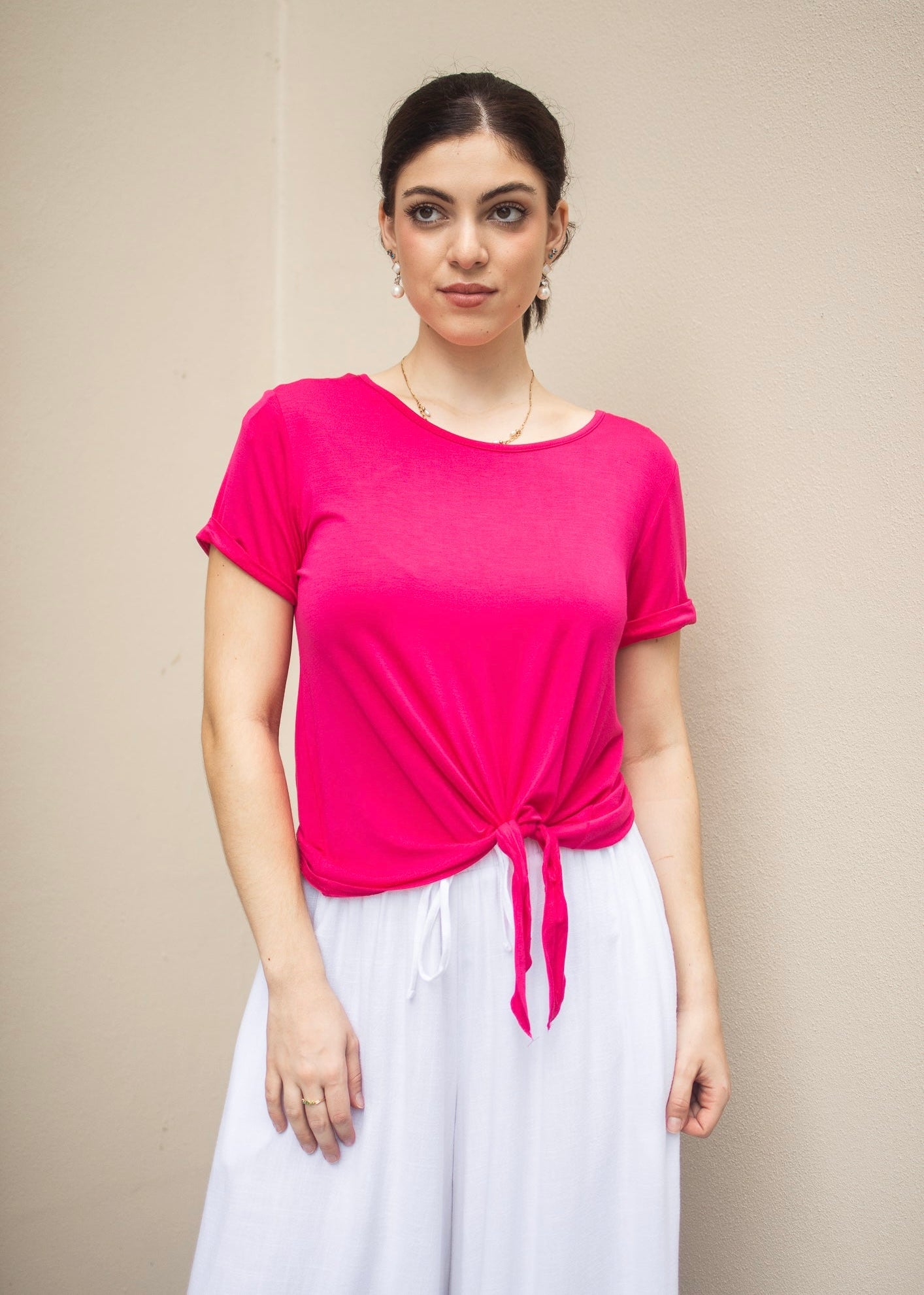 SADIE SHORT-SLEEVE TOP - HOT PINK
