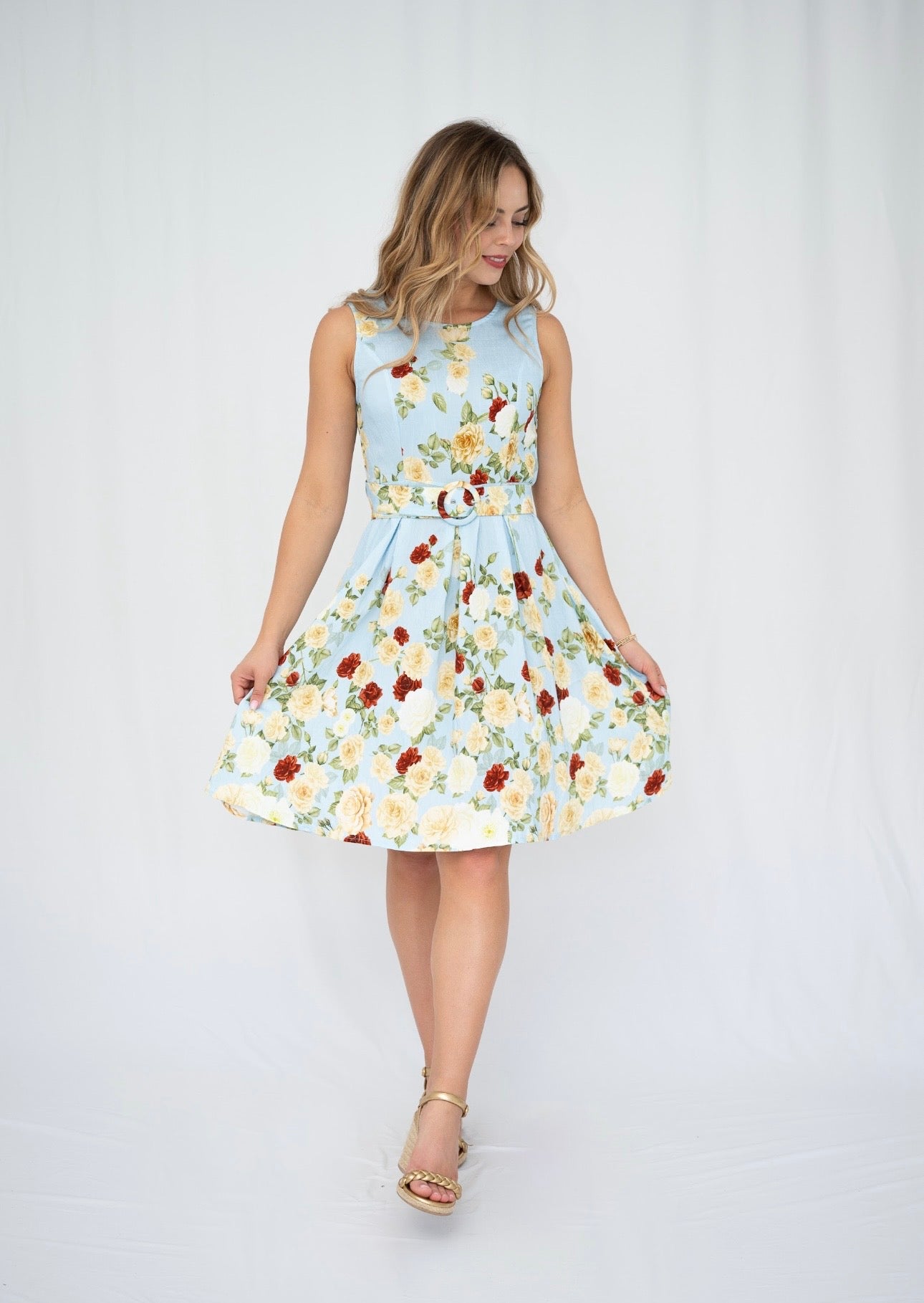 KRISTINA BELTED MINI DRESS - BLUE