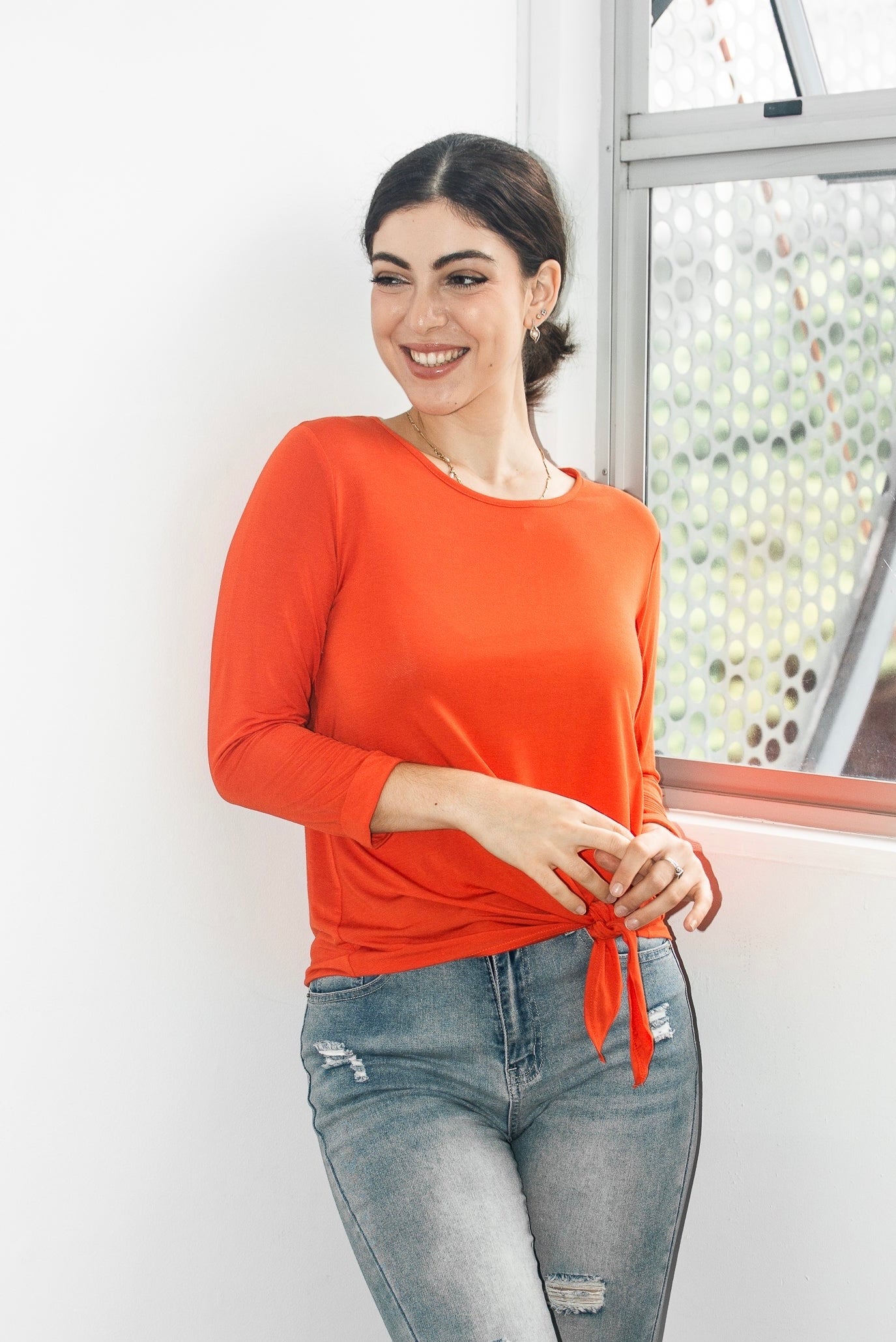 SADIE LONG-SLEEVE TOP - RUST